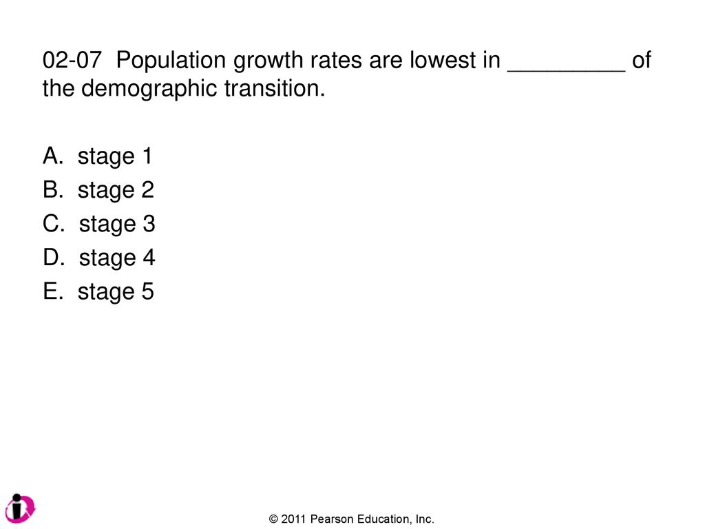 02-07 Population growth rates are lowest in _________ of the demographic transition.
