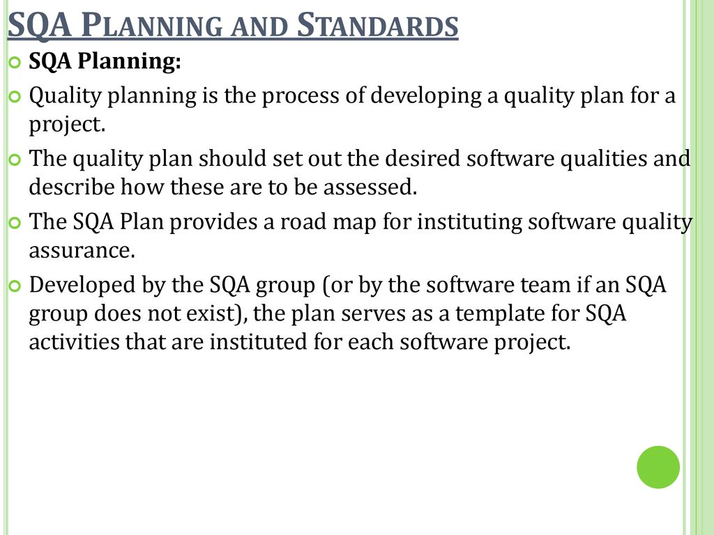 SQA Planning and Standards