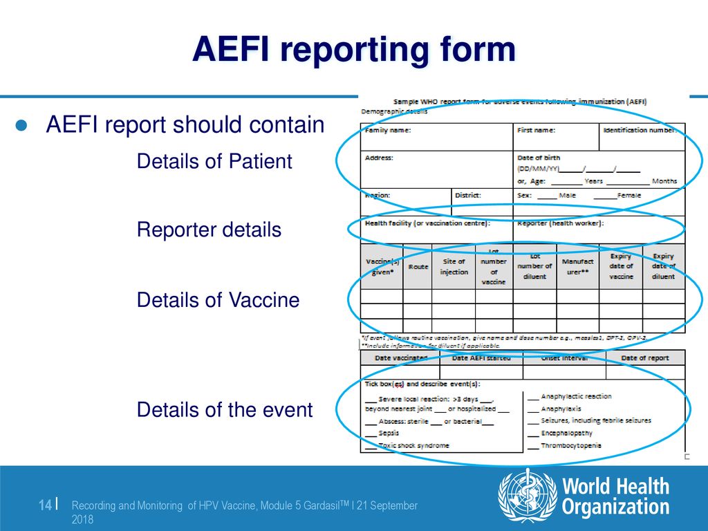 AEFI reporting form Details of Patient Reporter details