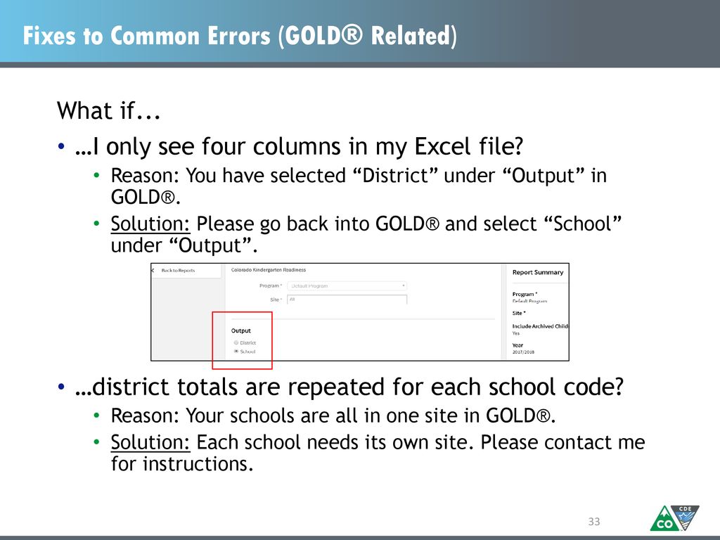 Fixes to Common Errors (GOLD® Related)