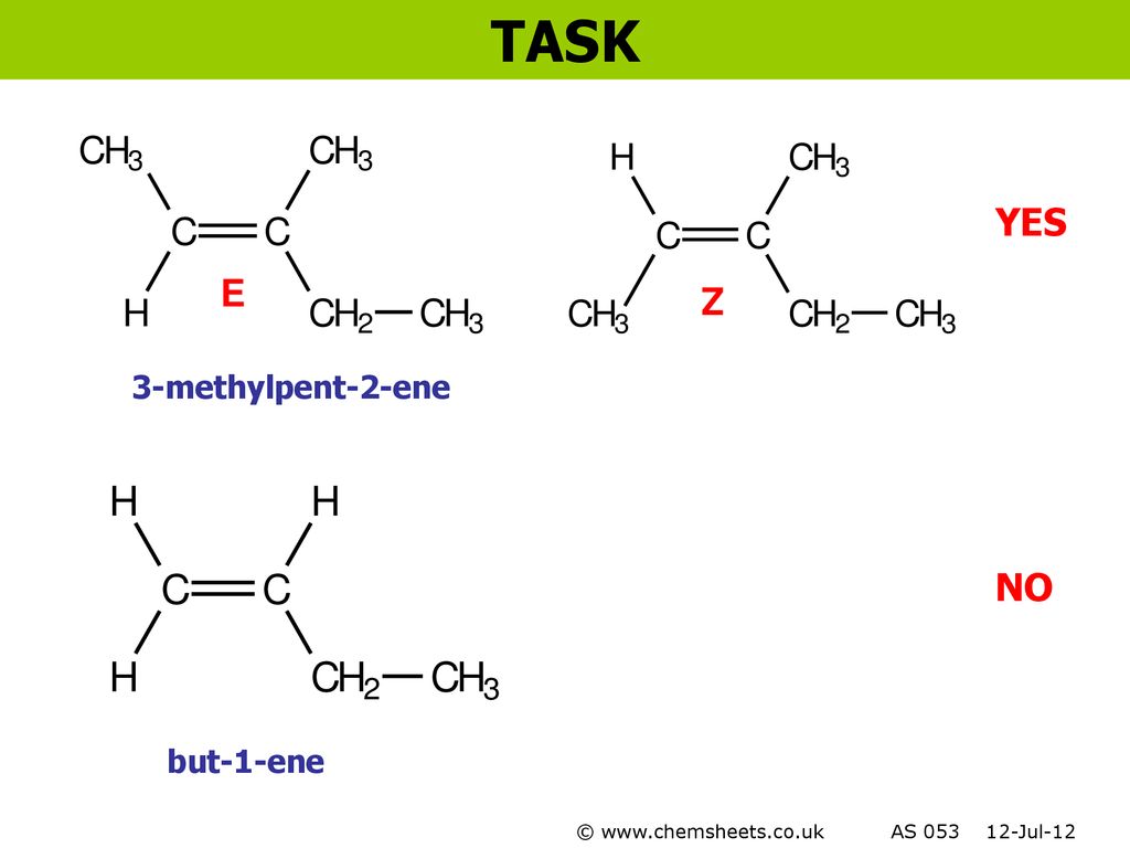 TASK YES E Z NO 3-methylpent-2-ene but-1-ene.