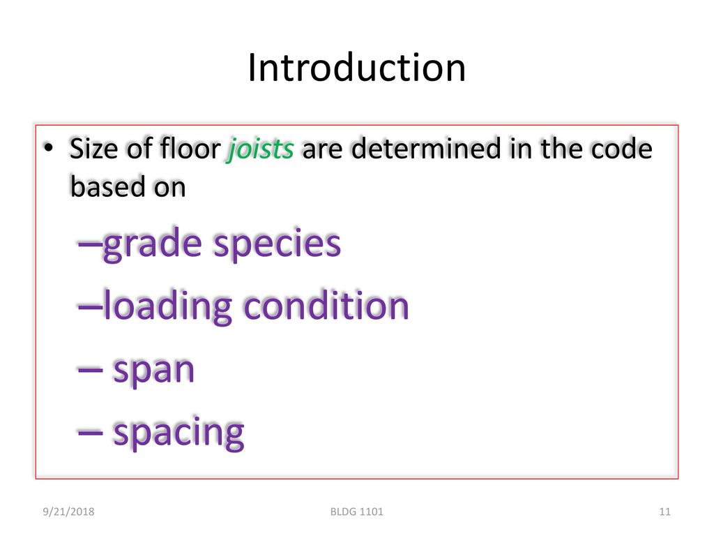 Introduction grade species loading condition span spacing