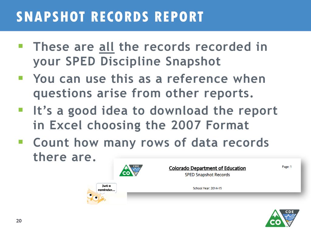 SNAPSHOT RECORDS REPORT
