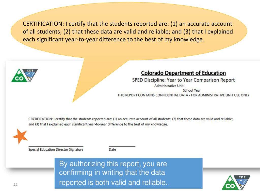 CERTIFICATION: I certify that the students reported are: (1) an accurate account of all students; (2) that these data are valid and reliable; and (3) that I explained each significant year-to-year difference to the best of my knowledge.