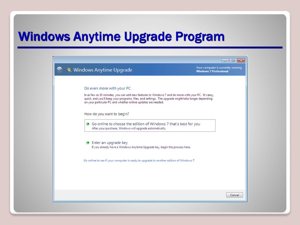 windows anytime upgrade is no longer available for online purchase