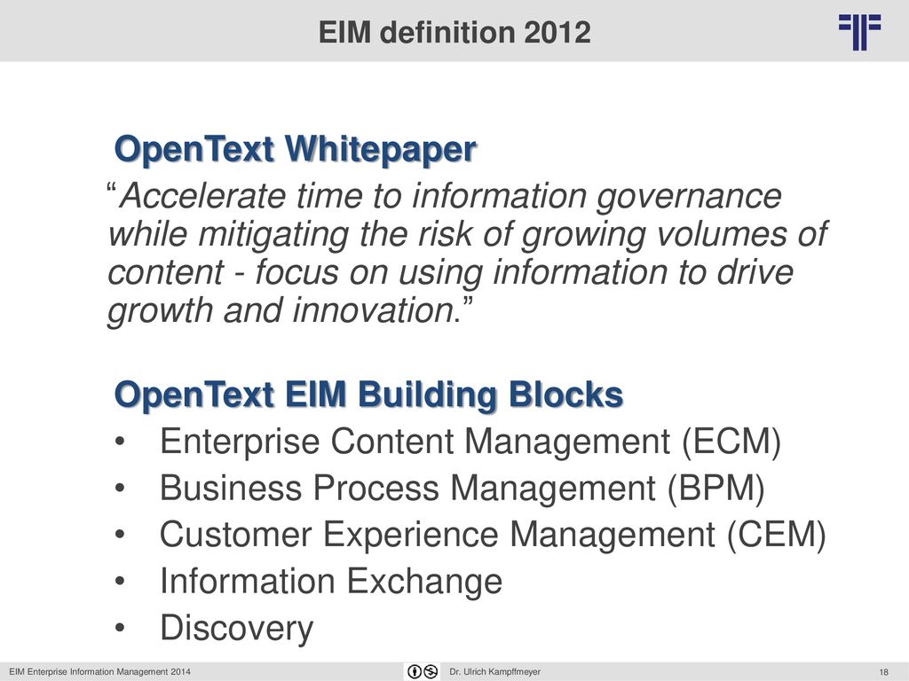 EIM Enterprise Information Management Dr ppt download