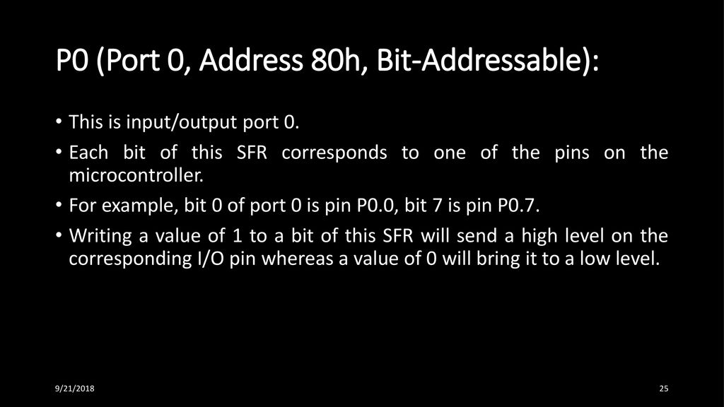 P0 (Port 0, Address 80h, Bit-Addressable):