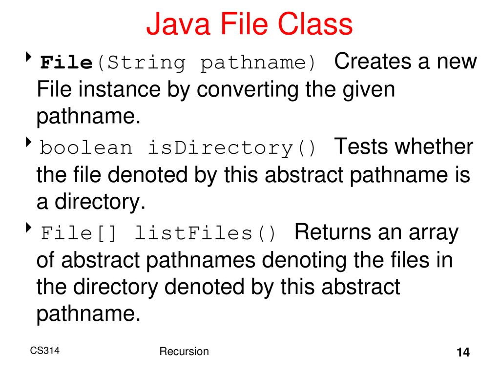 Java File Class File(String pathname) Creates a new File instance by converting the given pathname.