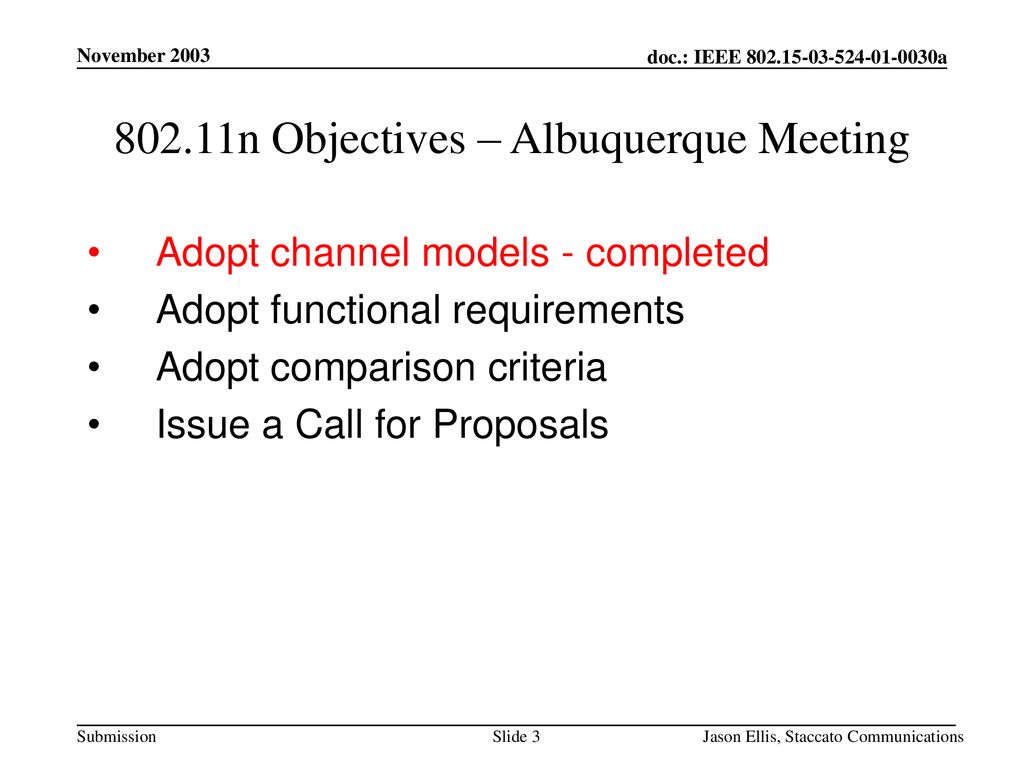 802.11n Objectives – Albuquerque Meeting