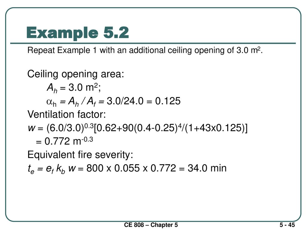 Example 5.2 Ceiling opening area: Ah = 3.0 m2;