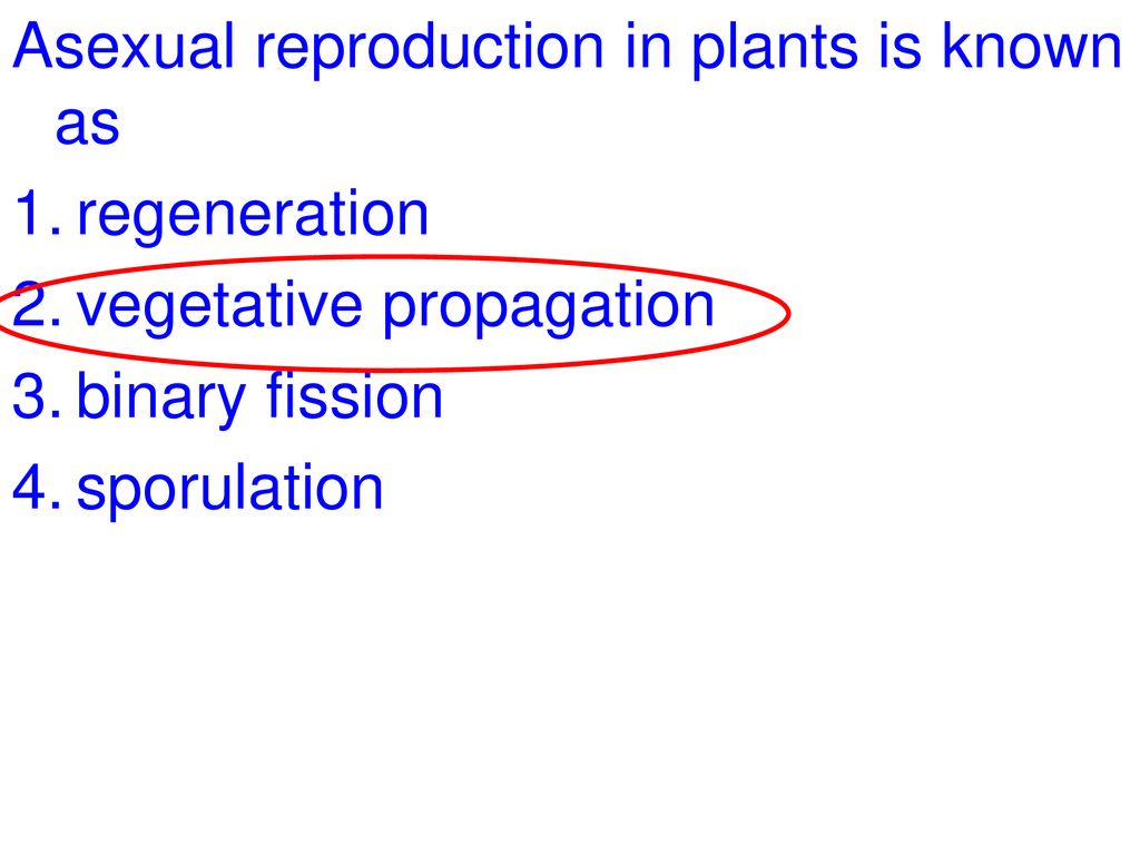 Asexual reproduction in plants is known as