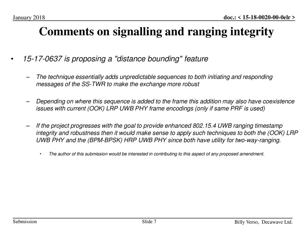Comments on signalling and ranging integrity