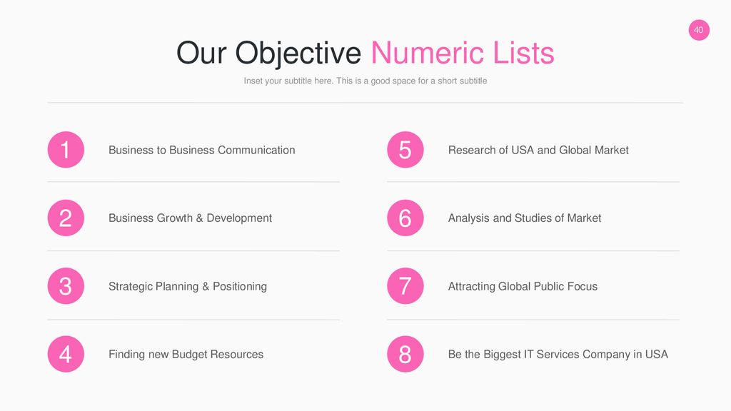 Our Objective Numeric Lists