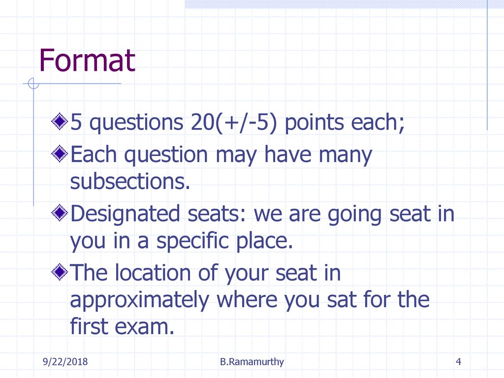 Format 5 questions 20(+/-5) points each;