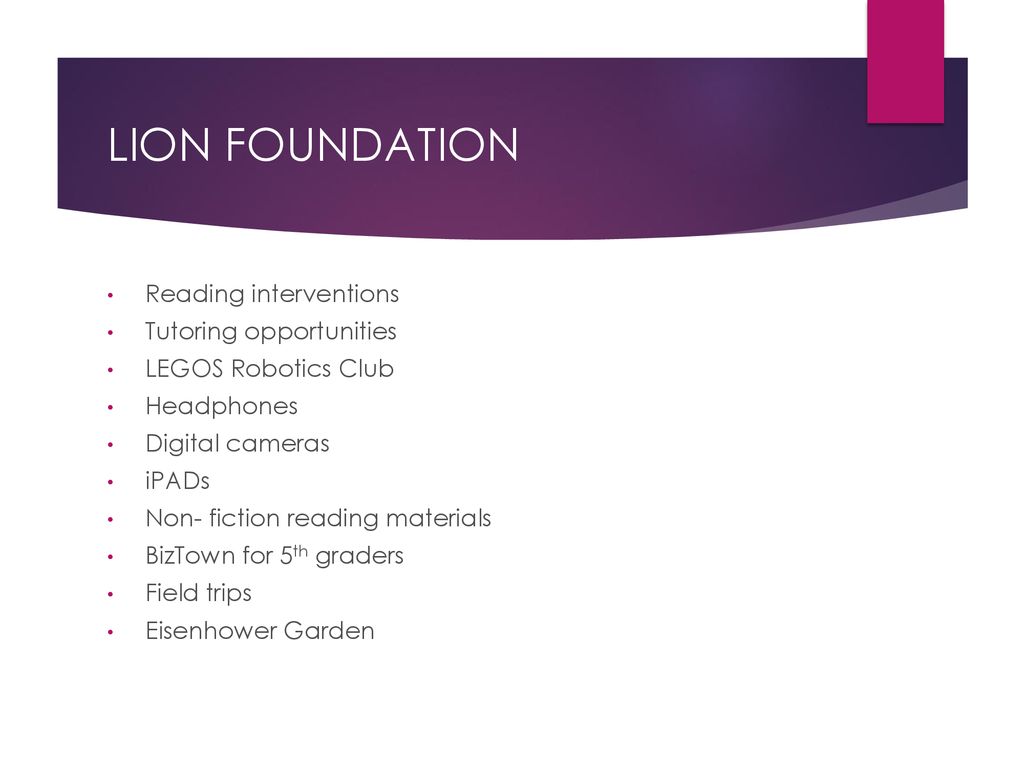 LION FOUNDATION Reading interventions Tutoring opportunities
