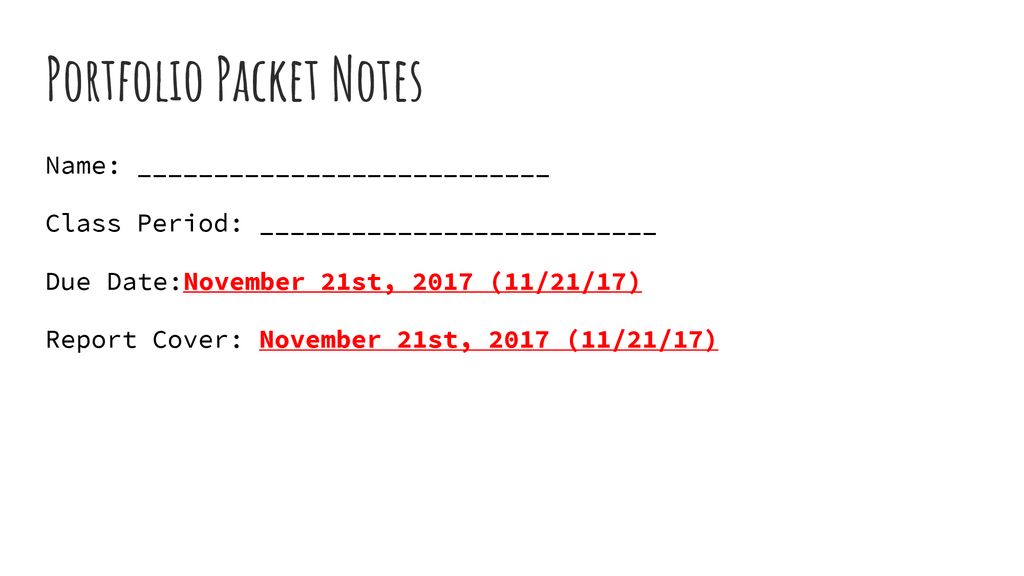 Portfolio Packet Notes