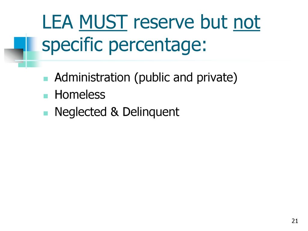 LEA MUST reserve but not specific percentage: