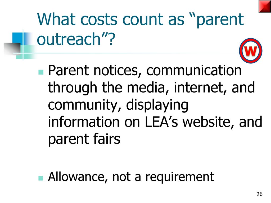 What costs count as parent outreach