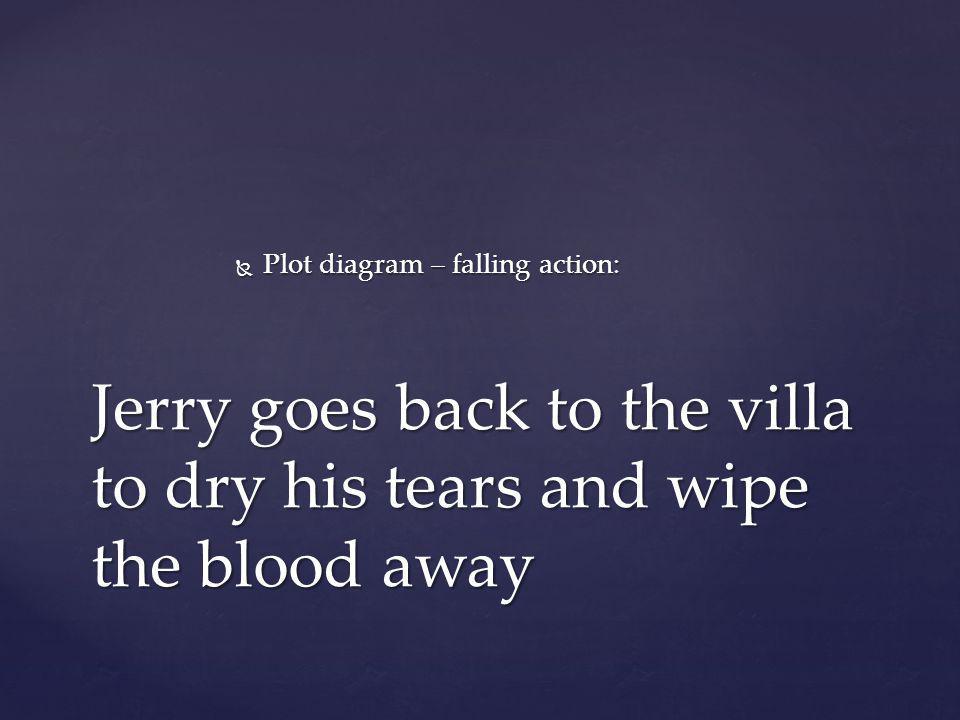 Jerry goes back to the villa to dry his tears and wipe the blood away