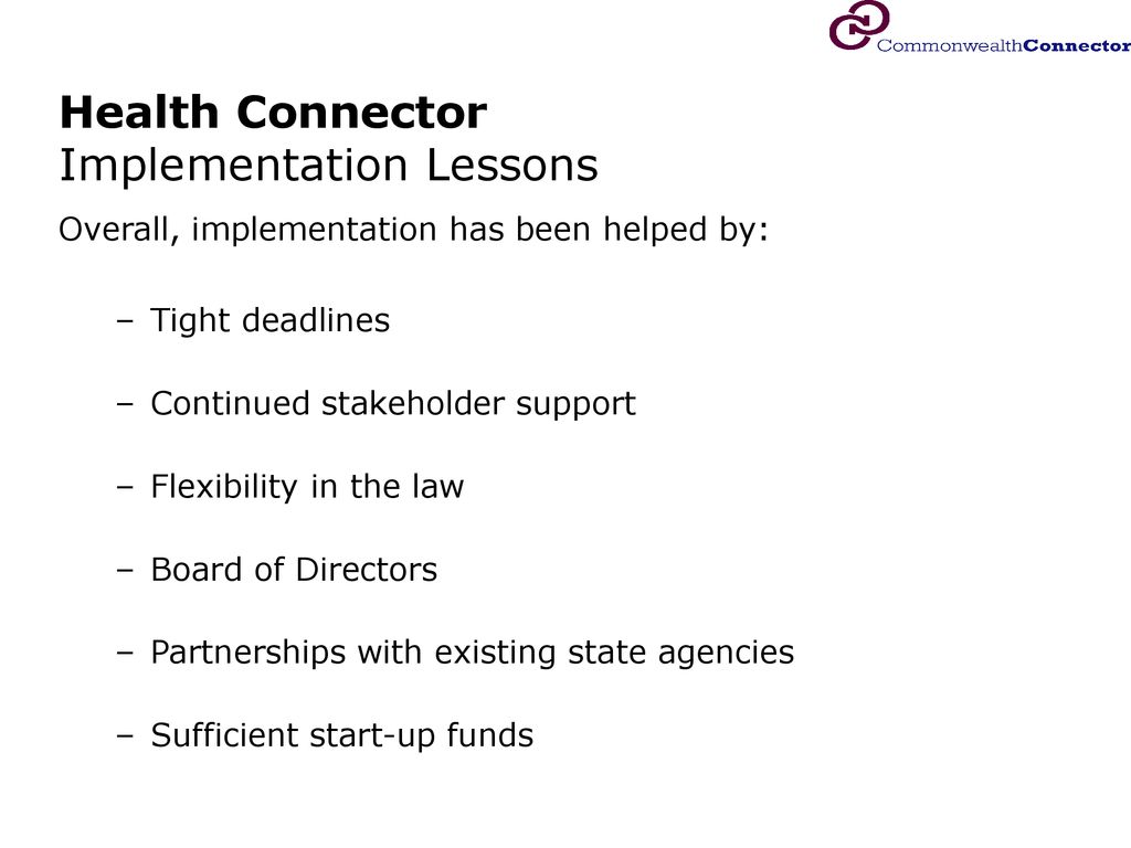 Organizing Health Reform Early Lessons from Massachusetts ppt download