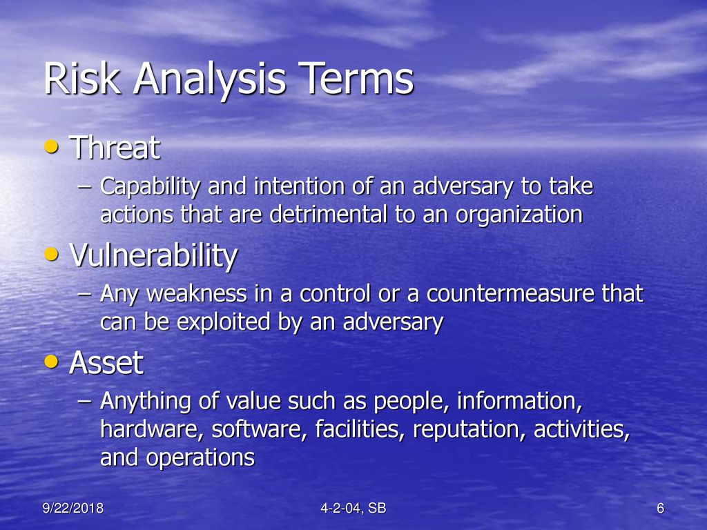 Risk Analysis Terms Threat Vulnerability Asset