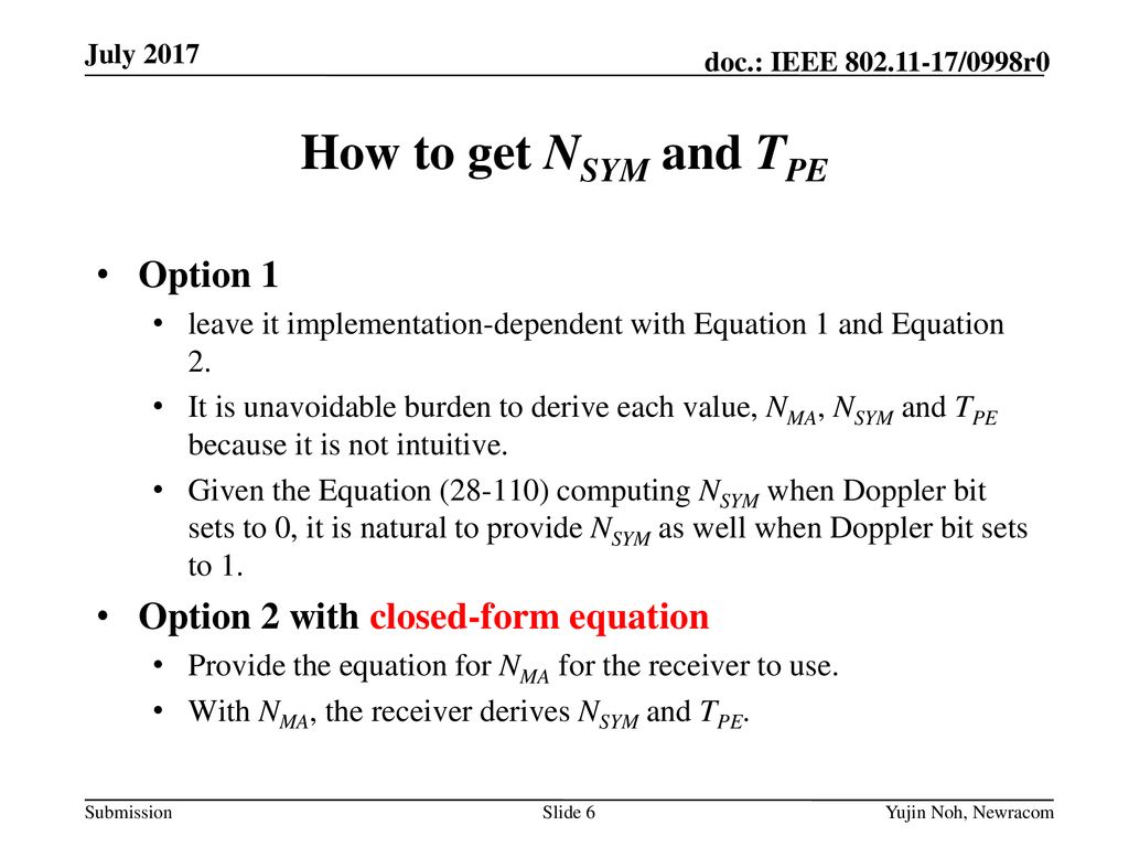 How to get NSYM and TPE Option 1 Option 2 with closed-form equation
