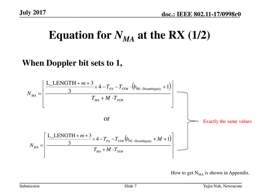 Equation for NMA at the RX (1/2)