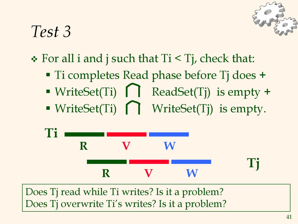 Test 3 Ti Tj For all i and j such that Ti < Tj, check that: