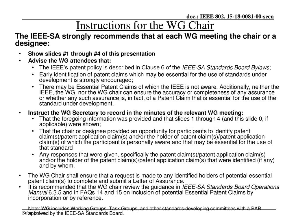 Instructions for the WG Chair