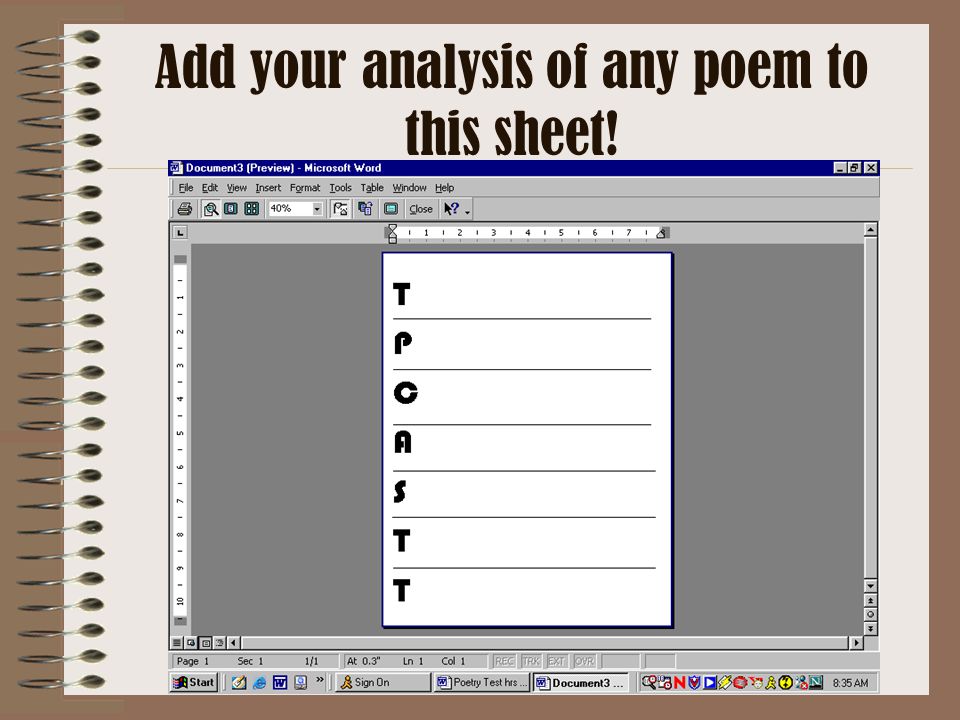 Add your analysis of any poem to this sheet!