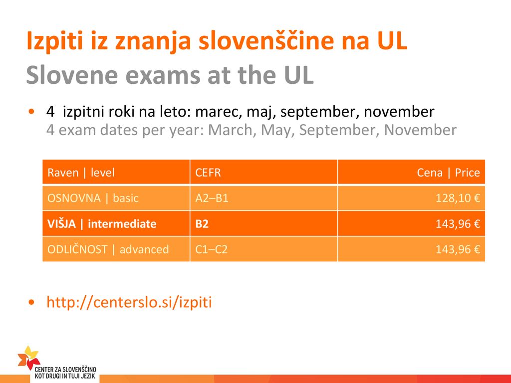 Izpiti iz znanja slovenščine na UL Slovene exams at the UL