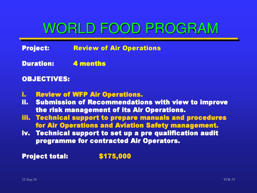 WORLD FOOD PROGRAM Project: Review of Air Operations