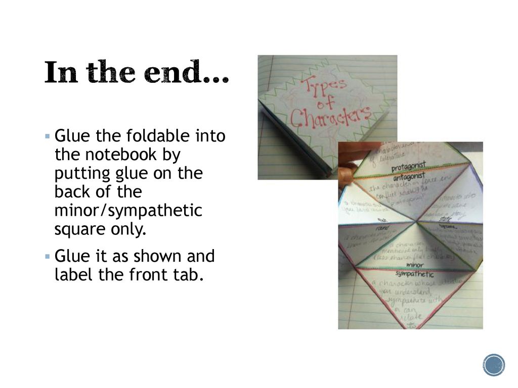 In the end… Glue the foldable into the notebook by putting glue on the back of the minor/sympathetic square only.