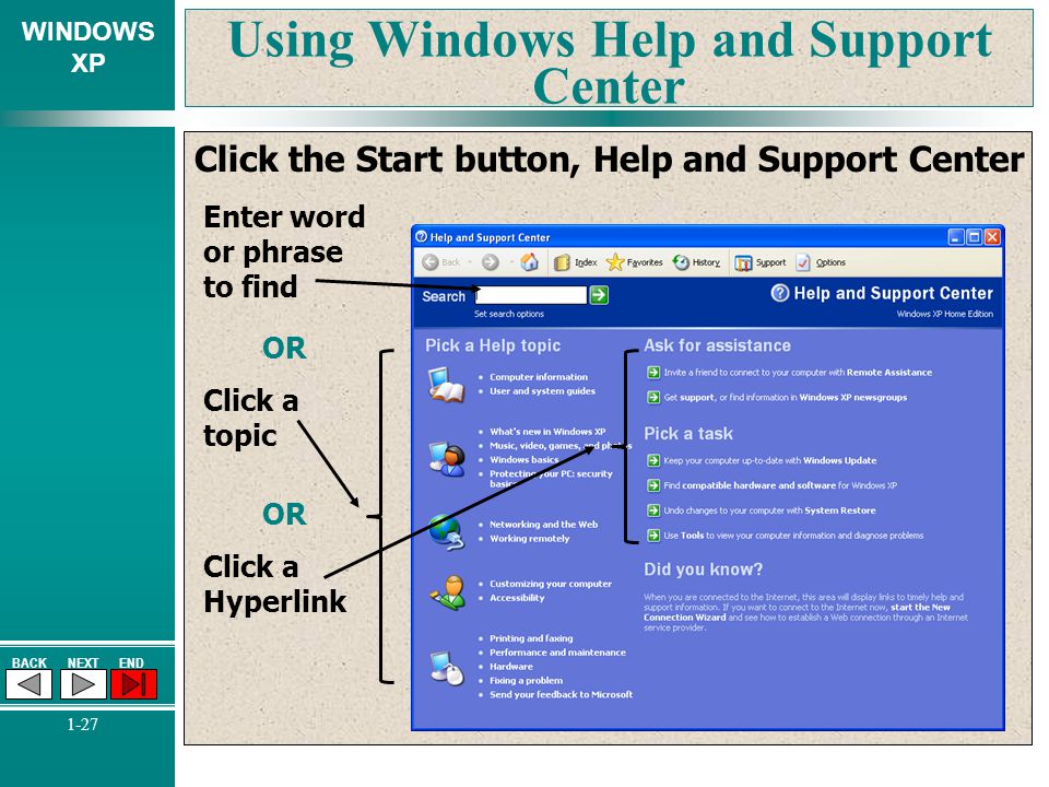 Using Windows Help and Support Center