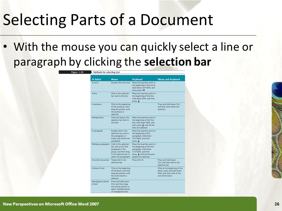 Selecting Parts of a Document