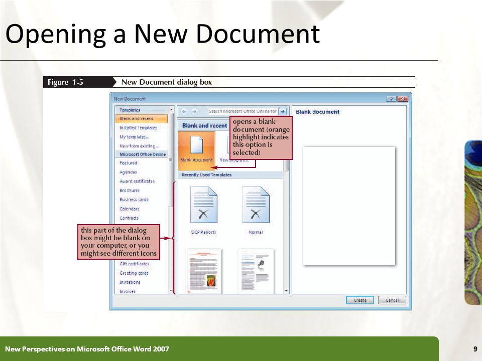 Opening a New Document New Perspectives on Microsoft Office Word 2007