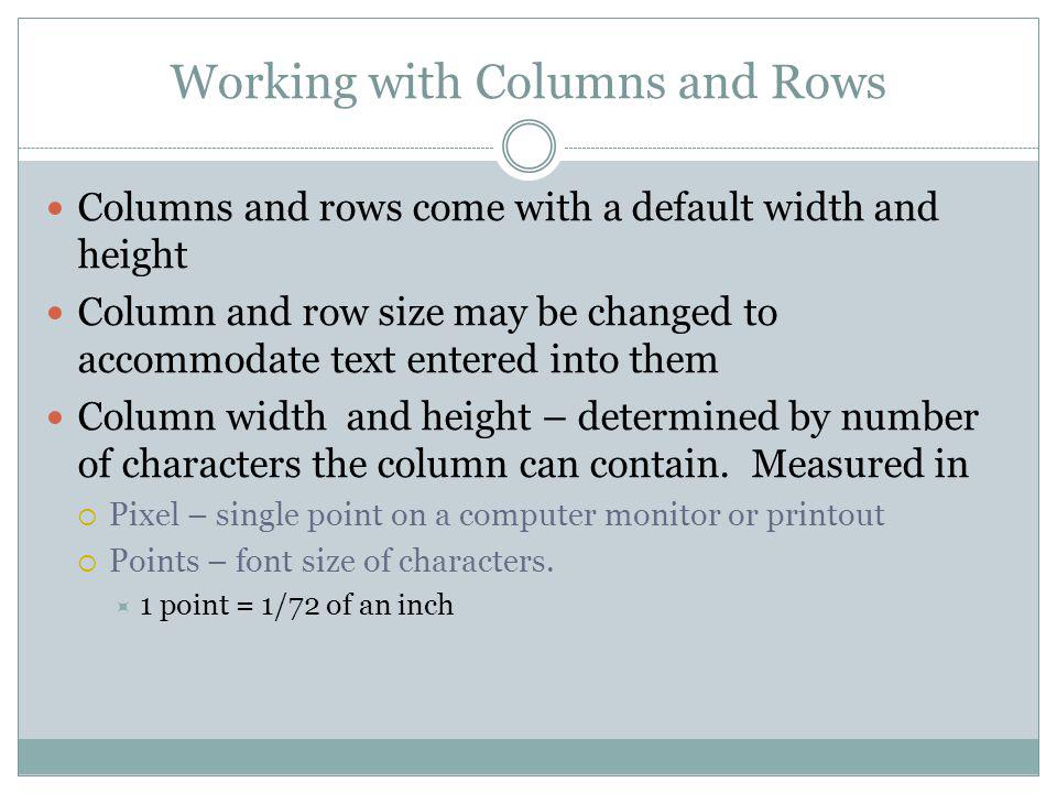Working with Columns and Rows