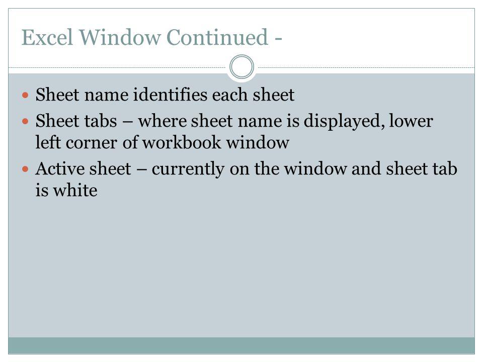 Excel Window Continued -