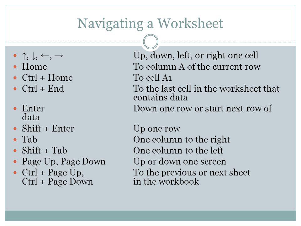 Navigating a Worksheet