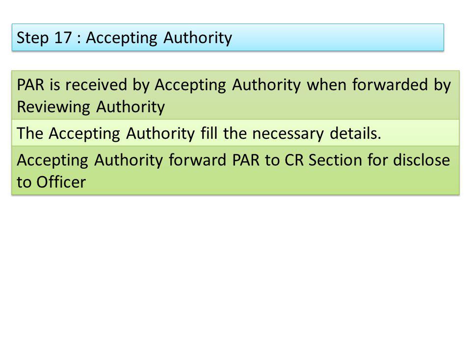 Step 17 : Accepting Authority