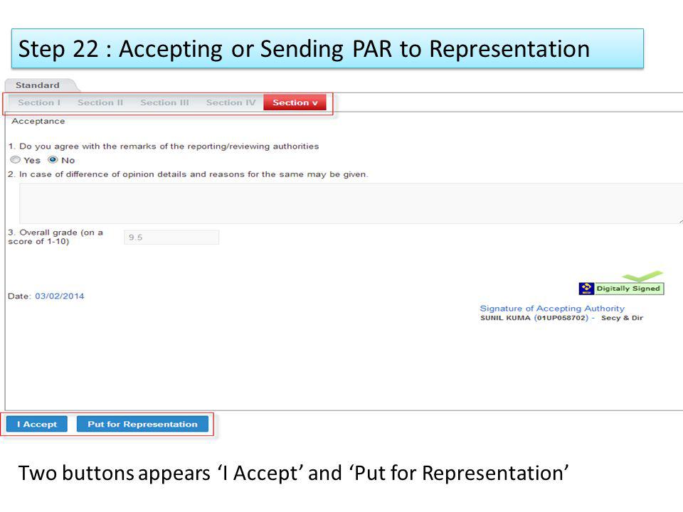 Step 22 : Accepting or Sending PAR to Representation