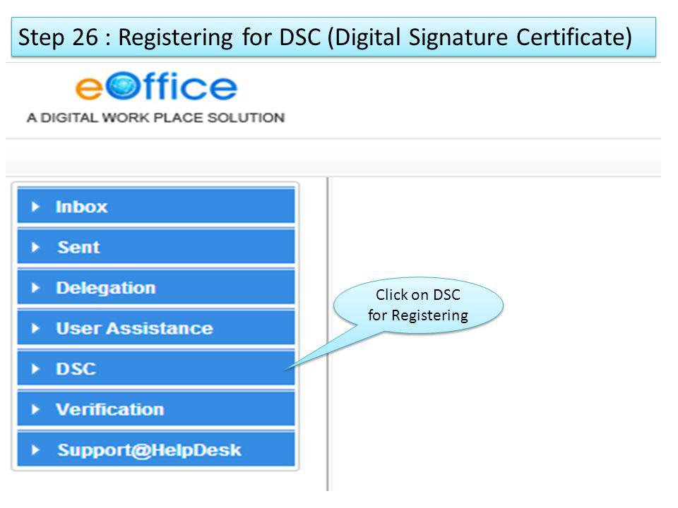 Click on DSC for Registering