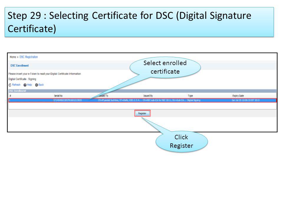 Select enrolled certificate