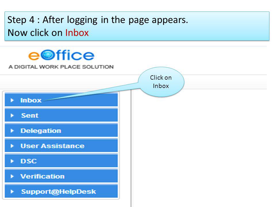 Step 4 : After logging in the page appears. Now click on Inbox