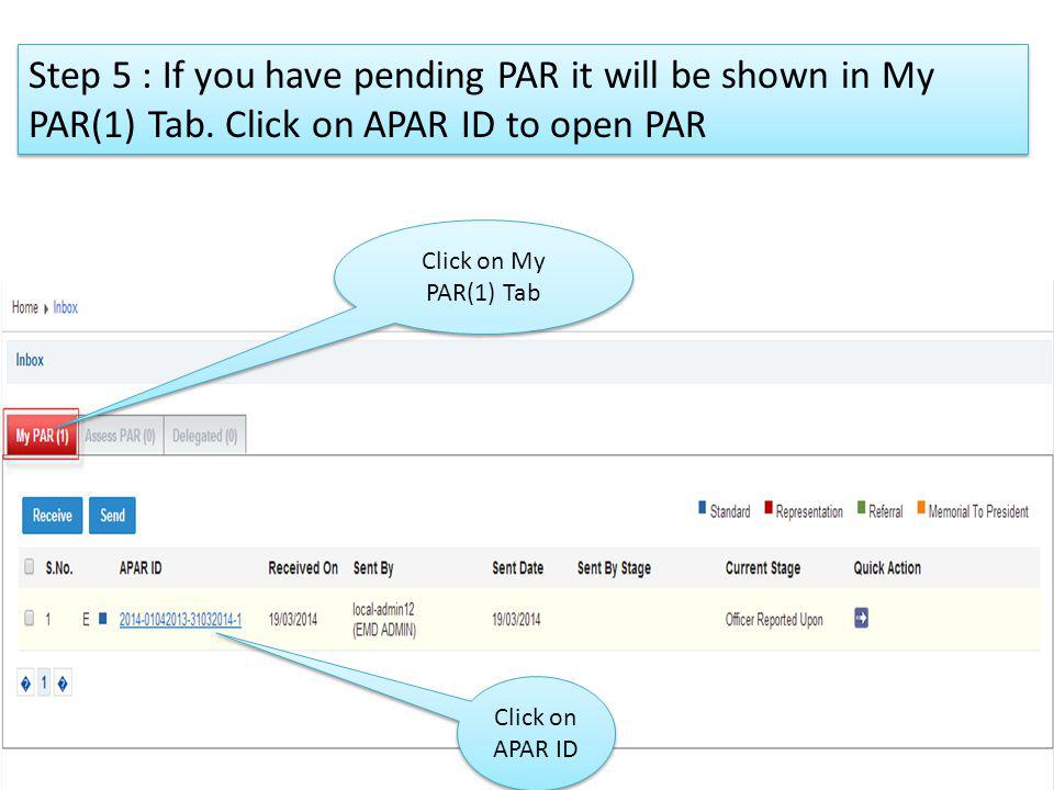 Step 5 : If you have pending PAR it will be shown in My PAR(1) Tab