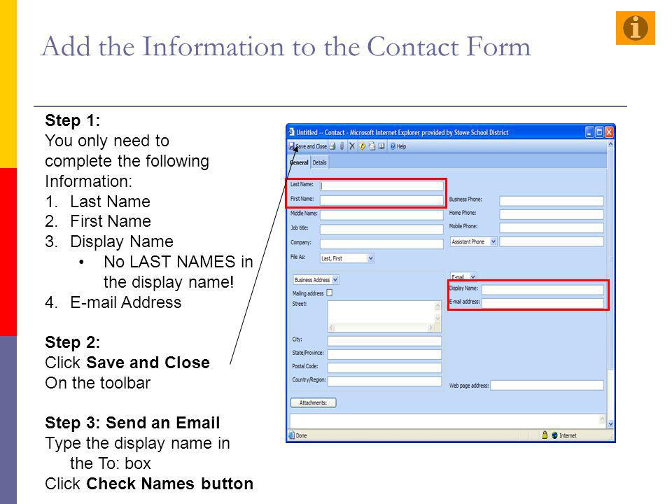 Add the Information to the Contact Form