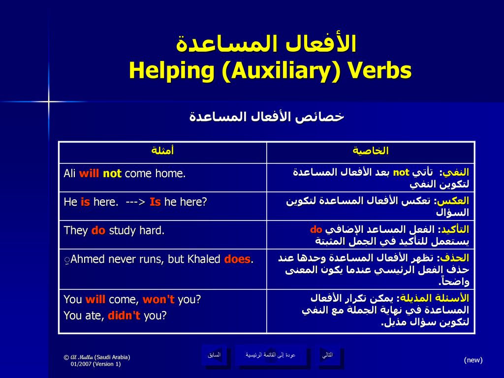 الأفعال المساعدة Helping (Auxiliary) Verbs