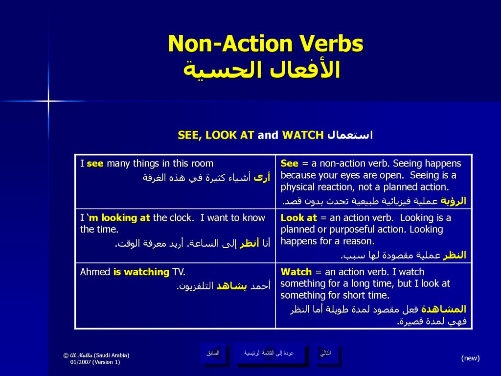 Non-Action Verbs الأفعال الحسية