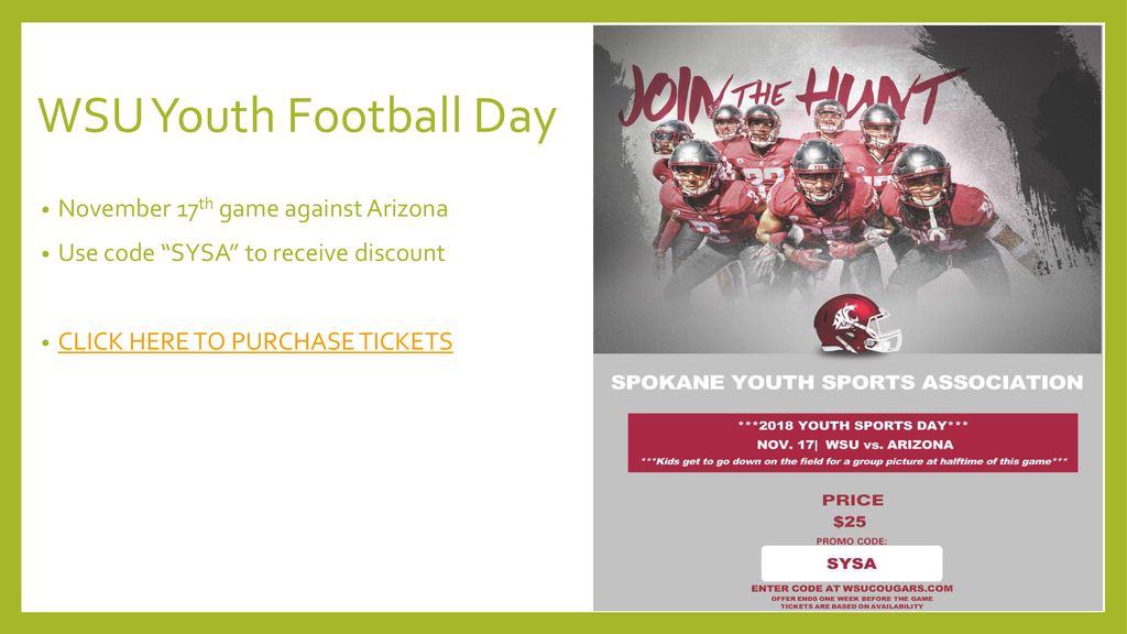 WSU Youth Football Day November 17th game against Arizona