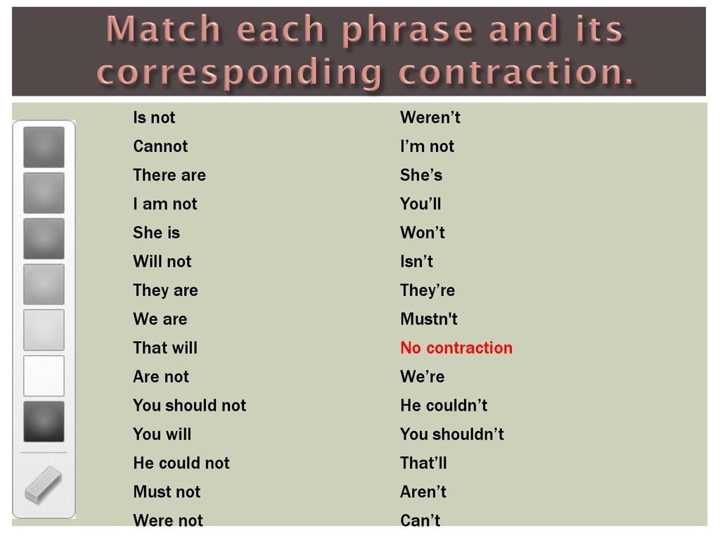 Match each phrase and its corresponding contraction.